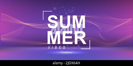 Fond musical dynamique moderne avec particules brillantes et profondeur de champ. Ondes sonores de particules dans 3D pièces. Illustration de Vecteur