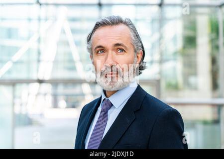 Homme d'affaires mature avec cheveux gris et barbe Banque D'Images