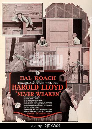 Affiche pour le film Harold Lloyd 1921 ne jamais affaiblir. Banque D'Images