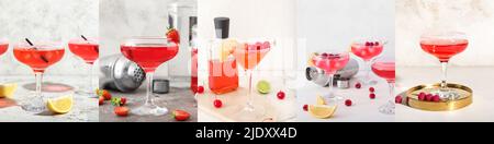 Ensemble de cocktails cosmopolites classiques dans des verres sur fond clair Banque D'Images