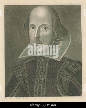 Portrait de William Shakespeare, imprimeur: Martin Droeshout (II), (mentionné sur l'objet), Londres, 1623 - 1639, papier, gravure, gravure, hauteur 200 mm × largeur 169 mm Banque D'Images