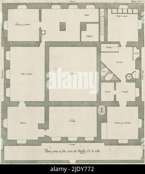 Plan du premier étage de la Villa Grimaldi à Gênes, Pianta seconda del medesimo Palazzo. D. (titre sur objet), cet imprimé fait partie d'un album., imprimeur: Nicolaes Ryckmans, éditeur: Peter Paul Rubens, Spaanse kroon, Anvers, 1622, papier, gravure, hauteur 323 mm × largeur 270 mm, hauteur 583 mm × largeur 435 mm Banque D'Images