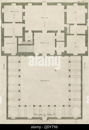 Carte du premier étage de la Villa Grimaldi-Sauli à Gênes, Prima pianta del Palazzo. H (titre sur objet), cet imprimé fait partie d'un album., imprimeur: Nicolaes Ryckmans, éditeur: Peter Paul Rubens, Spaanse kroon, Anvers, 1622, papier, gravure, hauteur 385 mm × largeur 275 mm, hauteur 583 mm × largeur 435 mm Banque D'Images