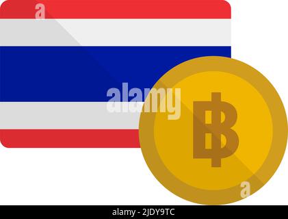 Drapeau de la Thaïlande et icône baht de la monnaie thaïlandaise. Vecteur modifiable. Illustration de Vecteur