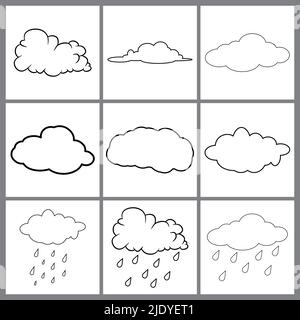 set d'art de ligne de nuages. Icône de nuage, forme de nuage. Ensemble de nuages différents. Collection de nuages de contour conception vectorielle isolée sur blanc Illustration de Vecteur