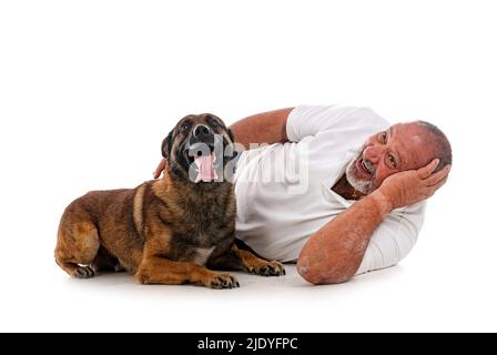 berger belge et homme devant un fond blanc Banque D'Images