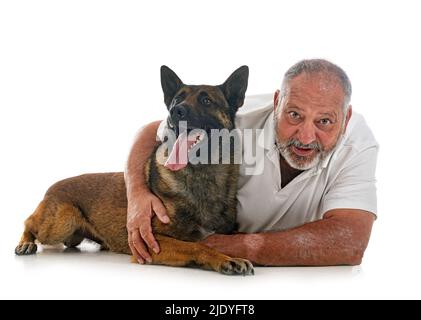 berger belge et homme devant un fond blanc Banque D'Images