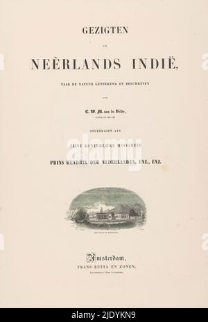 Vue du Palais à Bogor, le Palais à Buitenzorg (titre sur objet), titre imprimé pour: Gezigten uit Neêrlands Indië (scènes des Indes néerlandaises) (titre de la série sur objet), devant le palais il y a un troupeau de cerfs. L'imprimé fait partie d'une couverture de treize pages., imprimeuse: Paulus Lauters, (mentionnée sur l'objet), après la conception de: William Brown, (mentionnée sur l'objet), imprimeur: Christiaan Andersen Spin, (mentionnée sur l'objet), imprimeur: Bruxelles, après la conception de: Bruxelles, imprimeur: Amsterdam, 1843 - 1845, papier, hauteur 510 mm × largeur 345 mm × hauteur 510 mm × largeur 690 mm Banque D'Images