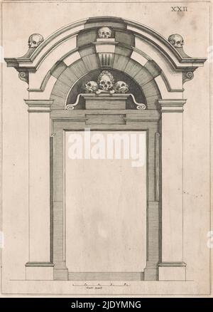 Porte au cimetière de Westerkerk, Architectura moderna ofte Bouwinge van onsen tyt (titre de la série), vue de face et plan de l'extérieur. Plaque XXII., imprimerie: Anonyme, après conception par: Hendrick de Keyser (I), éditeur: Cornelis Danckerts (I), Amsterdam, 1631, papier, gravure, hauteur 310 mm × largeur 223 mm Banque D'Images