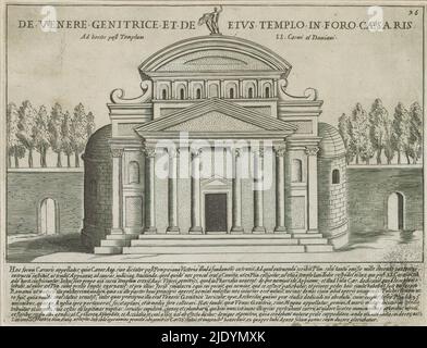 Temple de Vénus Genetrix sur le Forum César à Rome, de Venere Genitrice et de eius Templo à Foro Caesaris (titre sur objet), monuments anciens (titre de la série), splendeur des Antiquae Urbis (titre de la série), texte en latin en marge inférieure. Numéroté en haut à droite : 36. L'imprimé fait partie d'un album., imprimeur: Giacomo Lauro, imprimeur: Giacomo Mascardi, imprimeur: Rome, in or after 1637, papier, gravure, hauteur 179 mm × largeur 234 mm Banque D'Images