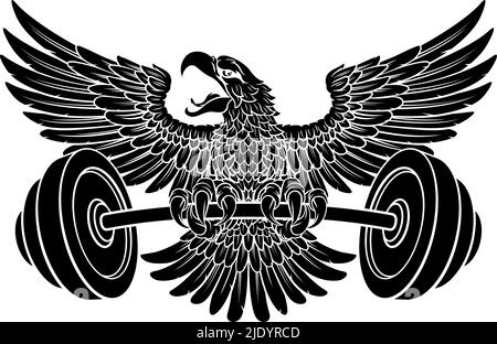 Bald Eagle Hawk Weight soulever Mascot et Barbell Illustration de Vecteur