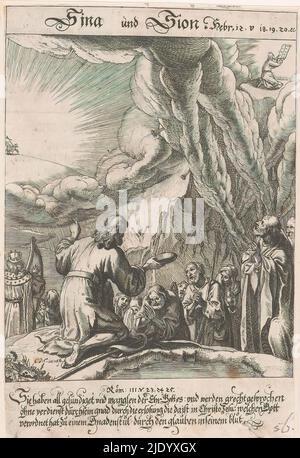 Christ s'adresse aux croyants, Sina und Sion (titre sur objet), The Dance of Death (titre de la série), Christ on Mount Sion., Imprimeur: Conrad Meyer, (mentionné sur objet), après la conception de: Conrad Meyer, (mentionné sur objet), éditeur: Johann Jakob Bodmer, 1650, papier, gravure, hauteur 154 mm × largeur 103 mm Banque D'Images