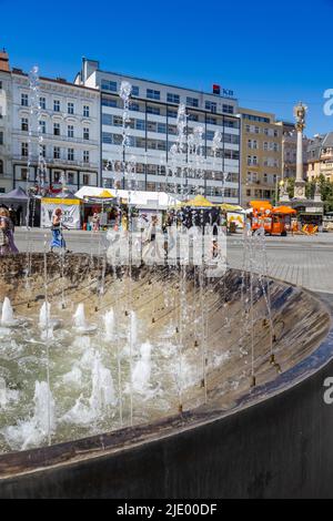 fontana, sloup morovy, Namesti Svobody, Brno, Ceska republika / fontaine, place Svoboda, ville de Brno, Moravie, République Tchèque Banque D'Images