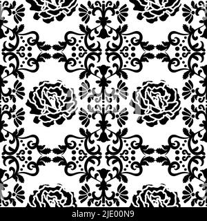 Magnifique motif noir et blanc de style oriental. Décoration sans couture en damassé. Illustration vectorielle. Pour le tissu, les carreaux, le papier peint ou l'emballage Illustration de Vecteur