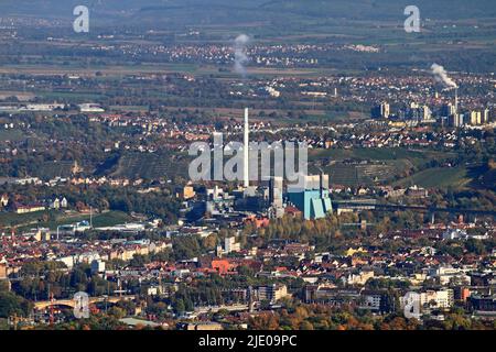 Vue en automne depuis la tour de télévision de Stuttgart de la centrale électrique Stuttgart-Muenster, centrale ferroviaire à vapeur composée d'un déchet Banque D'Images