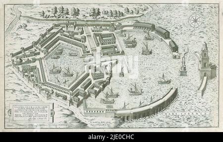 Reconstruction de l'ancien port d'Ostia, Speculum Romanae Magnificatiae (titre de la série), reconstruction de l'ancien port d'Ostia, construit sous Claudius et Tiberius., Imprimeur: Anonyme, après conception par: Giulio de Musi, éditeur: Antonio Ladreri, (mentionné sur l'objet), Imprimeur: Italie, éditeur: Rome, Editeur: Rome, 1575 et/ou 1637 - 1691, papier, gravure, hauteur 410 mm × largeur 707 mm Banque D'Images