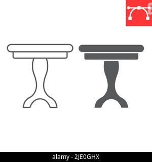 Ligne de table ronde et icône de glyphe, mobilier et intérieur, icône de vecteur de table, graphiques vectoriels, signe de contour de contour modifiable, eps 10. Illustration de Vecteur