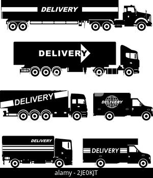 Illustration de la silhouette des camions de livraison sur fond blanc. Illustration de Vecteur