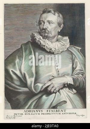 Portrait du peintre Adriaen van Stabemt, Icones Principum Vivorum Doctorum Pictorum Chalcographorum Statuariorum nec non Amatorum Pictoriae Artis ero Numerum ab Antonio van Dyck Pictore ad vivum Expressae Eiusq: Sumptibus aeri incisiae (titre de la série), Iconographie, fait partie de cette série imprimée. Paulus Pontius, (mentionné sur l'objet), après peinture par: Anthony van Dyck, (mentionné sur l'objet), éditeur: Gilles Hendricx, Anvers, 1630 - 1641 et/ou 1645 - 1646, papier, gravure, hauteur 244 mm × largeur 175 mm Banque D'Images