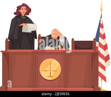 Justice de droit avec des tribunes en bois et juges assis illustration vectorielle Illustration de Vecteur