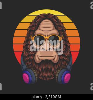 Bigfoot cool portant une illustration vectorielle de lunettes et de casque Illustration de Vecteur