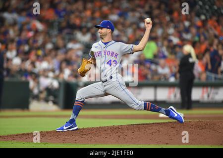 New York mets pichet de secours Chasen Shreve (43) dans le bas du cinquième repas du jeu MLB entre les Astros de Houston et les mets de New York sur Banque D'Images