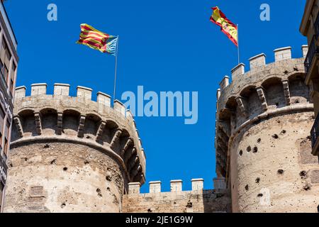 Tours quart à Valence, Espagne. Construit en 1400s dans le cadre de la ville de Valencias mur Banque D'Images