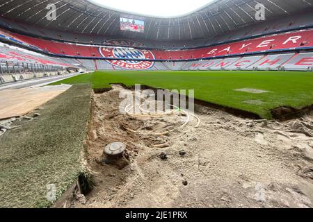 Munich, Allemagne. 22nd juin 2022. Allianz Arena de Munich est en cours de reconstruction, chantier, travaux de construction. Football 1st Bundesliga, saison 2022/2023. Credit: dpa/Alay Live News Banque D'Images