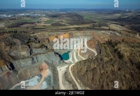 Vue aérienne, carrière Bilstein, Westdeutsche Grauwacke-Union, Brilon, Sauerland, Rhénanie-du-Nord-Westphalie, Allemagne, Bergisch-Westerwälder Hartsteinwerke, Banque D'Images