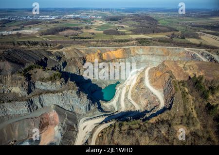 Vue aérienne, carrière Bilstein, Westdeutsche Grauwacke-Union, Brilon, Sauerland, Rhénanie-du-Nord-Westphalie, Allemagne, Bergisch-Westerwälder Hartsteinwerke, Banque D'Images