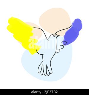 Colombe, oiseau de paix, symbolisme ukrainien, Ukraine, drapeau du pays, peinture aquarelle bleue et jaune, dessin de style doodle Illustration de Vecteur