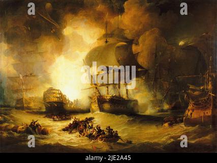 Le navire-amiral français l'Orient explose à la bataille du Nil, 1 août 1798 Franklin est le navire à l'extrême gauche de la photo, et a été presque mis en feu elle-même par la chute de débris. Peint par George Arnald Banque D'Images