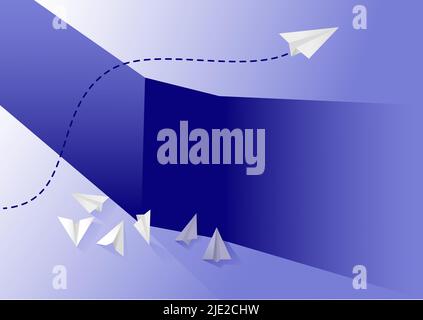 Essai et erreur et concept pour surmonter les défis. Illustration professionnelle d'un avion en papier volant après plusieurs défaillances. Vecteur minimaliste Illustration de Vecteur