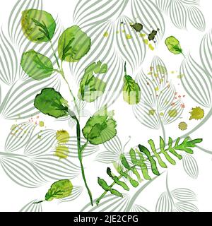 Motif sans couture avec feuilles aquarelle. Illustration vectorielle Illustration de Vecteur