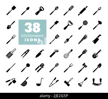 Ustensiles de cuisine et appareils de cuisine vecteur isolé glyphe Icon set. Symbole graphique pour le site Web de cuisine et la conception d'applications, le logo, l'application, l'interface utilisateur Illustration de Vecteur