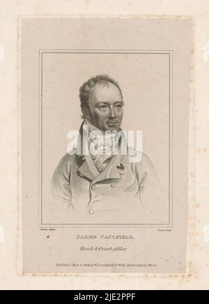 Portrait de James Caulfield, vendeur de livres et d'imprimés à Londres, James Caulfield, vendeur de livres et d'imprimés (titre sur objet), imprimeur: Robert Cooper, (mentionné sur objet), après dessin de: Henry Walton, (mentionné sur objet), éditeur: W.G. Caulfield, (mentionné sur l'objet), Londres, mai-1814, matériel, gravure, hauteur 176 mm × largeur 119 mm Banque D'Images