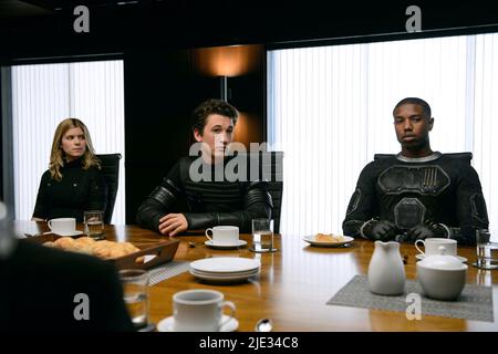 KATE MARA, MILES TELLER, Michael B. JORDAN, quatre fantastiques, 2015 Banque D'Images