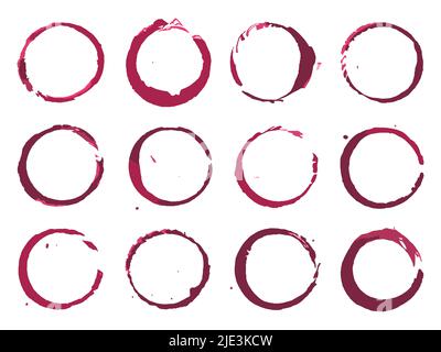 Encre taches jus de vin tasse de sang rouge plat ensemble. Forme circulaire en forme d'éclaboussure dessin à la main pois ronds impression sale halloween peinture grunge espace vierge logo lettre mocap boutique restaurant café isolé Illustration de Vecteur