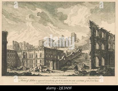 Ruines des bâtiments de la place des Patriarches à Lisbonne, 1755, la place patriarcale / Praca da Patriarcat / place de la Patriarcale (titre sur objet), ruines de Lisbonne comme apparu immédiatement après le tremblement de terre et le feu du 1st novembre 1755 (titre de série sur objet), Ruines des bâtiments de la place des Patriarches à Lisbonne. Partie d'une série de six reproductions des ruines de la ville de Lisbonne après le grand tremblement de terre de 1 novembre 1755. Copies après la série d'impression originale par J.P. Le Bas de 1758, d'après des dessins d'artistes locaux, probablement amateurs, appelés Paris Banque D'Images
