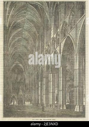 Vue de l'intérieur de la nef de l'abbaye de Westminster, à Londres, la nef de l'abbaye de Westminster (titre sur objet), avec texte hollandais sur verso., imprimerie: Anonyme, éditeur: Gebroeders Diederichs, Amsterdam, 1837, papier, impression typographique, hauteur 213 mm × largeur 156 mm Banque D'Images