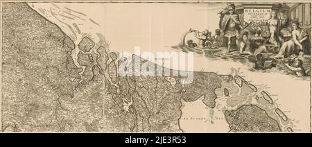 Carte de la République des sept pays-Bas et des environs (partie supérieure), Belgique Foederatum (...) (Titre sur objet), partie supérieure d'une carte des pays-Bas et des environs., imprimerie: Anonyme, imprimeur: Johannes de RAM, (mentionné sur objet), éditeur: Johannes de RAM, (mentionné sur objet), Amsterdam, 1689 - 1693, papier, gravure, hauteur 541 mm × largeur 1272 mm Banque D'Images