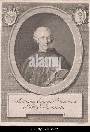 Portrait du Cardinal Antonio Eugenio Visconti Haut gauche les armoiries du Pape Clément XIV, Portrait d'Antonio Eugenio Visconti, Imprimeur: Johann Ernst Mansfeld, (mentionné sur l'objet), 1771 - 1796, papier, gravure, gravure, h 224 mm - l 167 mm Banque D'Images