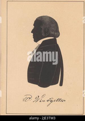 Sous le portrait, la signature de la personne représentée, portrait Silhouette de Willem Windgetter, imprimeur: Pieter Barbiers (IV), (éventuellement), imprimeur: Friedrich Heinrich Wilhelm Schröder, (attribution rejetée), pays-Bas, 1809 - 1848, papier, h 150 mm - l 108 mm Banque D'Images