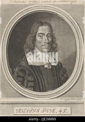 Portrait de Thomas Willis, David Loggan, 1666 - 1692, Portrait de Thomas Willis, médecin à Oxford, Angleterre, Imprimeur: David Loggan, 1666 - 1692, papier, gravure, h 187 mm × l 140 mm Banque D'Images