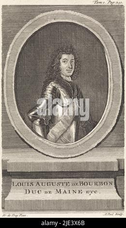 Portrait de Louis Auguste de Bourbon, duc du Maine, Matthijs Pool, d'après François de Troy, 1696 - 1727, marqué en haut à droite: Tom. 1. Page 241., imprimerie: Matthijs Pool, (mentionné sur l'objet), après: François de Troy, (mentionné sur l'objet), Amsterdam, 1696 - 1727, papier, gravure, gravure, h 162 mm × l 94 mm Banque D'Images