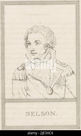 Portrait de l'amiral britannique Horatio Nelson, Abraham Lion Zealander, 1799 - 1856, Imprimeur: Abraham Lion Zeelander, (mentionné sur l'objet), Amsterdam, 1799 - 1856, papier, gravure, h 136 mm × l 87 mm Banque D'Images