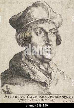 Portrait du cardinal allemand Albrecht von Brandenburg, Frans van den Wijngaerde, d'après Albrecht Dürer, 1644, imprimerie: Frans van den Wijngaerde, (mentionné sur l'objet), Albrecht Dürer, Anvers, 1644, papier, gravure, impression typographique, h 135 mm × l 96 mm Banque D'Images