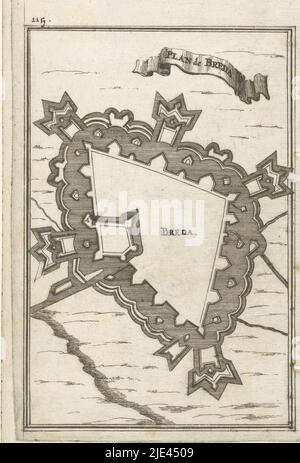 Illustration pour 'de Arbeid van Mars' par Allain Manesson Mallet, Romeyn de Hooghe, 1672, plan de terrain d'une forteresse (Breda). Dans le coin supérieur gauche, le numéro 115 (= le numéro de la page dans le livre sur lequel l'illustration est placée)., imprimeur: Romeyn de Hooghe, Romeyn de Hooghe, Amsterdam, 1672, papier, gravure, h 185 mm × l 113 mm Banque D'Images