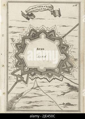 Illustration pour 'de Arbeid van Mars' par Allain Manesson Mallet, Romeyn de Hooghe, 1672, plan de terrain d'une forteresse (Ath). Dans le coin supérieur droit le nombre 106 (= le numéro de la page dans le livre sur lequel l'illustration est placée)., imprimeur: Romeyn de Hooghe, Romeyn de Hooghe, Amsterdam, 1672, papier, gravure, h 185 mm × l 110 mm Banque D'Images