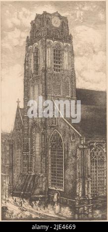 Grote de Sint-Laurenskerk à Rotterdam, Pieter Dupont, 1906, imprimerie: Pieter Dupont, (mentionné sur l'objet), éditeur: W. Nevens, Rotterdam, 1906, papier, gravure, h 322 mm × l 225 mm Banque D'Images